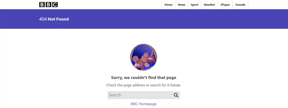 BBC News website 404 error page