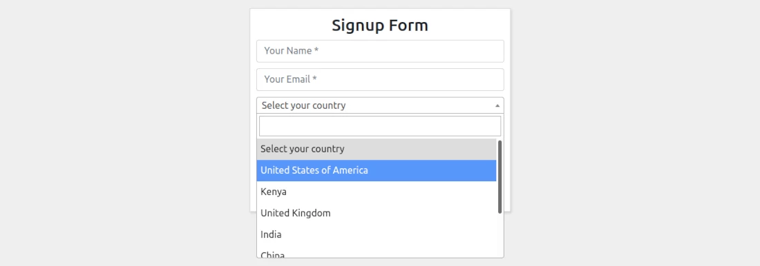 Bootstrap form with dropdown select options and a searchbox