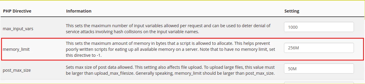 Changing the memory limit in MultiPHP INI Editor
