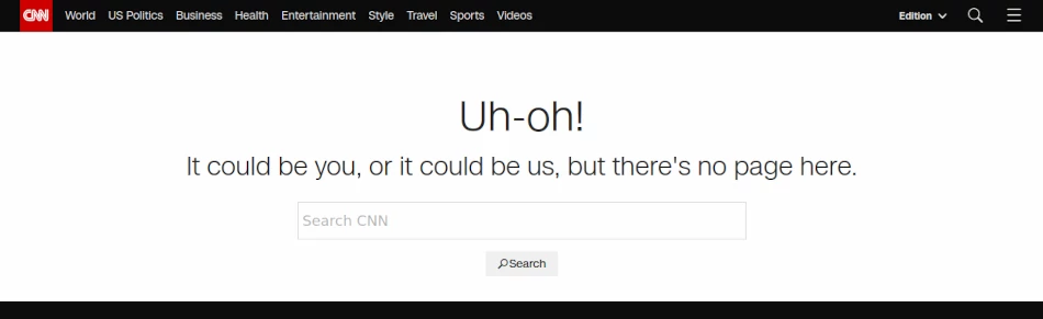 CNN News website 404 error page