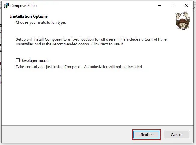 Choosing composer setup installation options