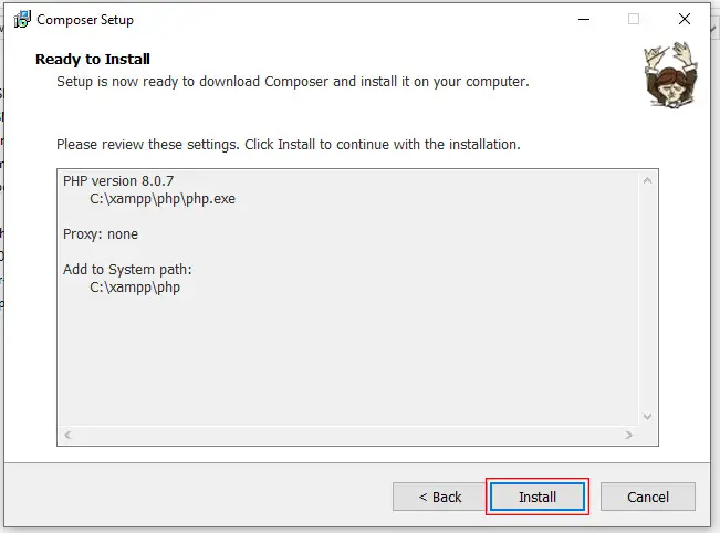 Installing php composer on windows PC