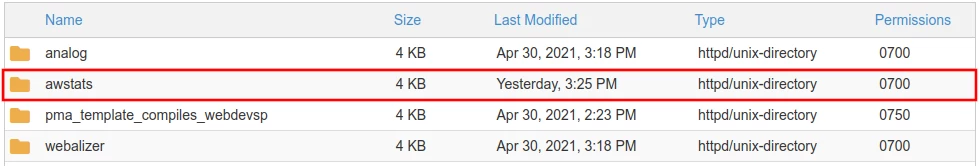 cPanel File Manager awstats directory