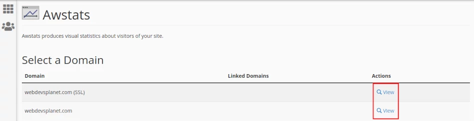 Cpanel Awstats select domain