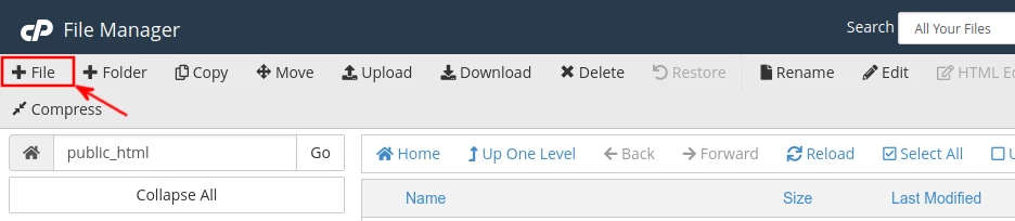 creating a file in cpanel file manager