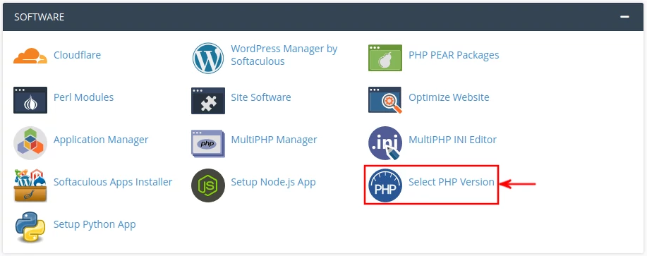 cPanel Select PHP version