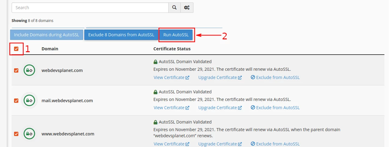 Installing a free SSL certificate via cPanel SSL/TLS Status