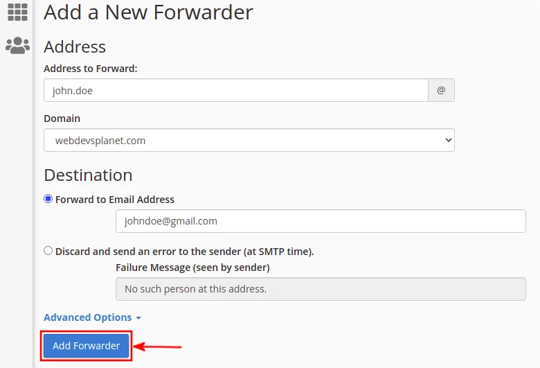 Creating an Email Account Forwarder