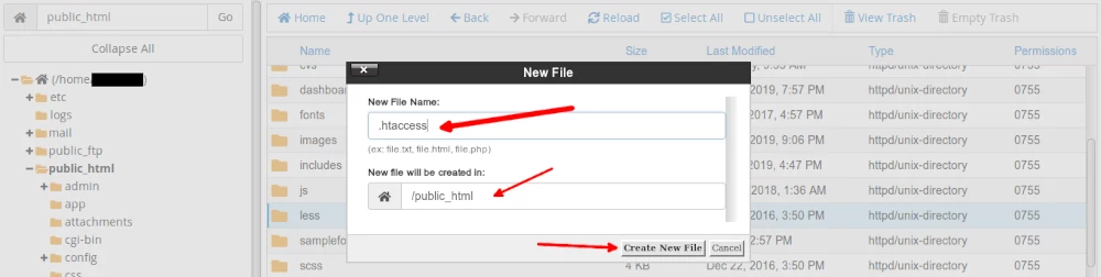 Creating a .htaccess file in cpanel file manager