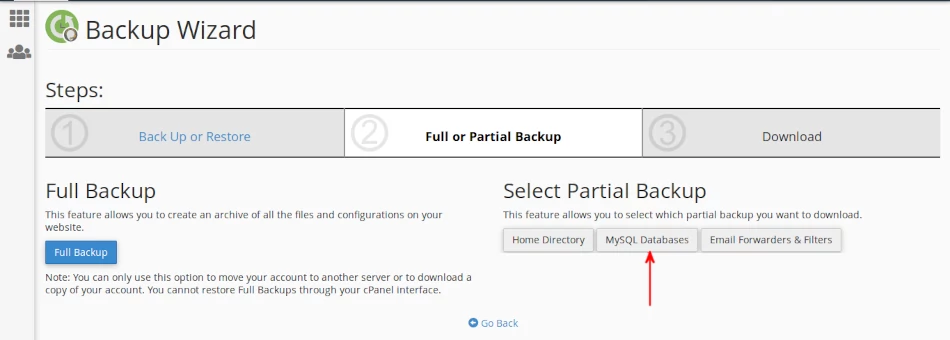 Downloading database backup in cpanel