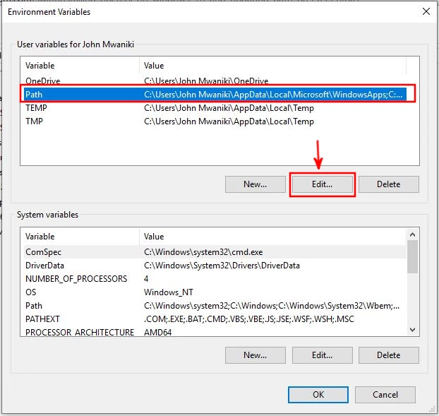 Environment variables path