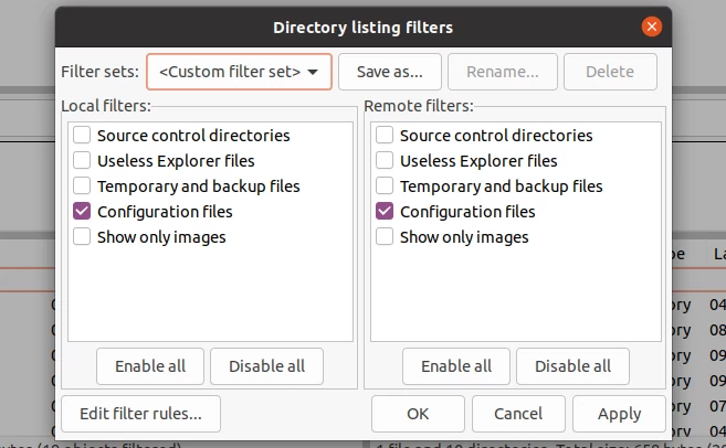 Hiding hidden files in FileZilla