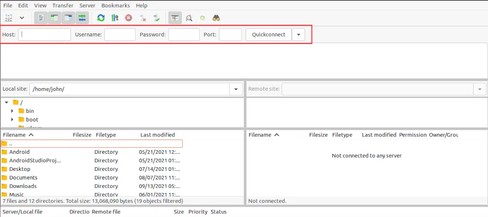 FileZilla login