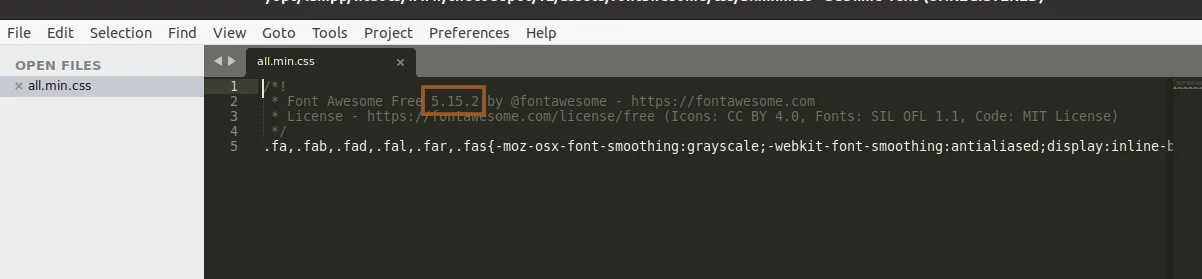 Font Awesome CSS file in a text editor