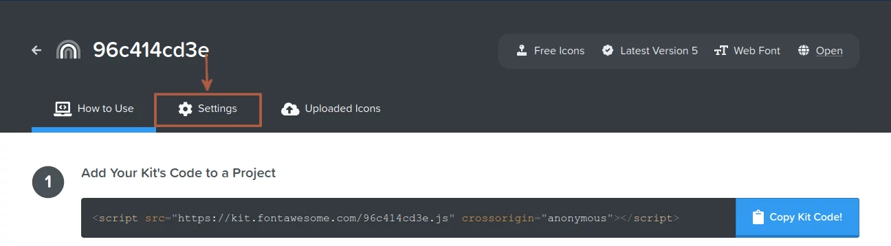 Font Awesome kit settings