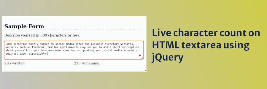 Live character counter on HTML textarea using jQuery