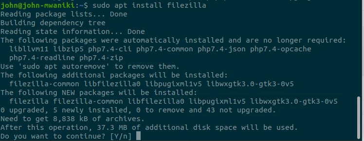 Command line installation for FileZilla on Ubuntu Linux