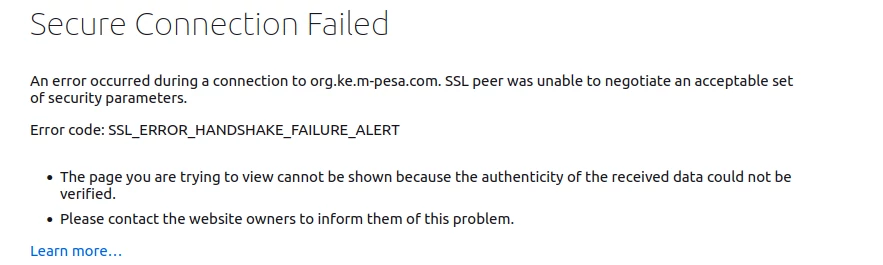 Error trying to access M-Pesa organization portal with no certificate installed