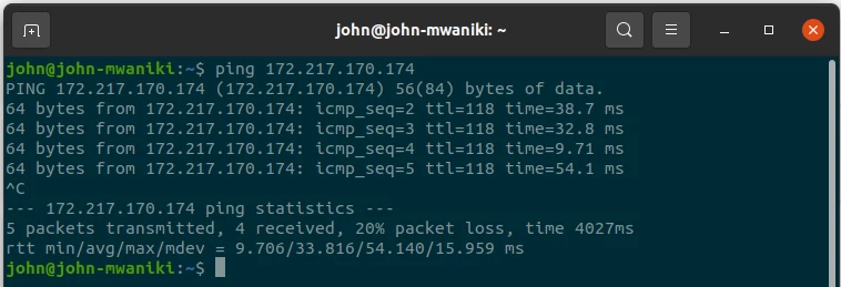 Pinging an IP address via linux terminal