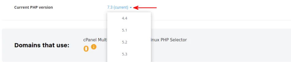 Selecting PHP version with PHP selector