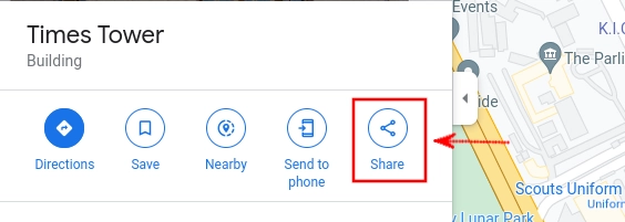 Share button on Google Maps