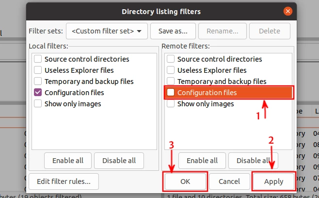 Showing hidden files in FileZilla