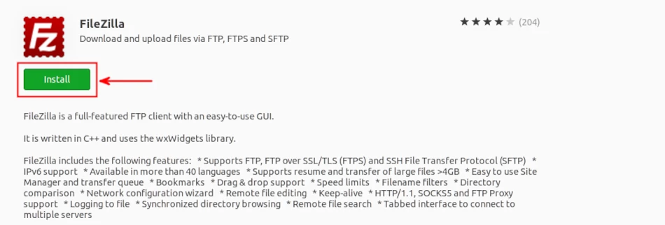 Ubuntu Software FileZilla installation