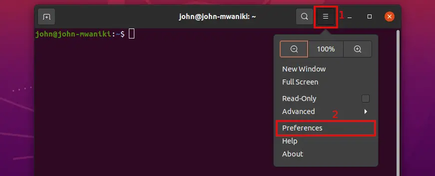 Ubuntu terminal preferences