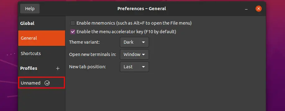 Ubuntu terminal preferences unnamed tab