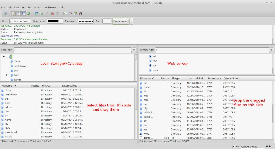 Uploading files with Filezilla