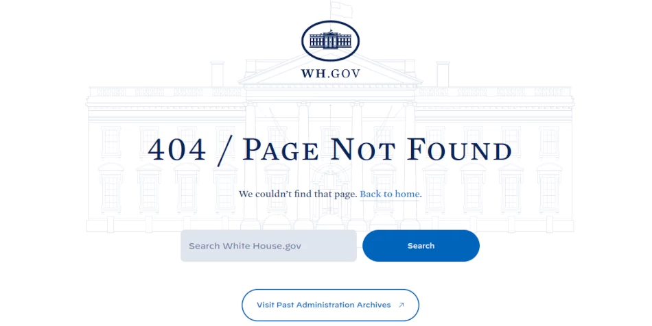 Whitehouse.gov website 404 error page